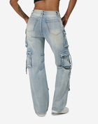 American Bazi 6PKT Rhinestone Cargo Denim RJH-10946-LTBLU Blue 2