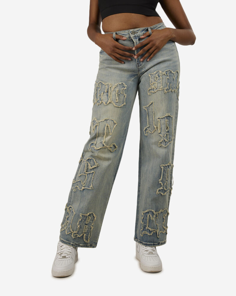 Applique Wide Leg Denim Jeans