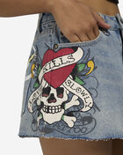 Love Kills Skull Denim Mini Skirt
