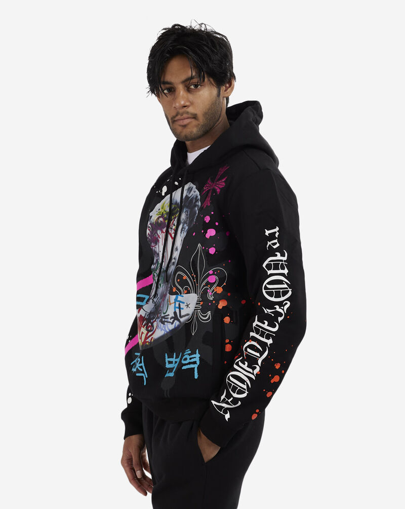 Shop Smoke Rise Graphic Fleece Pullover Hoodie FO21656BLK black