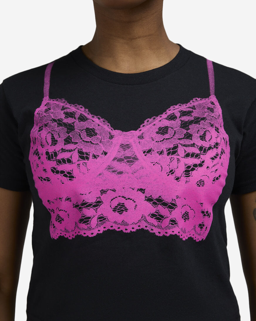 Shop Graphic Tees Lace Bralette Tee TSWRD-118-BABYTEE black