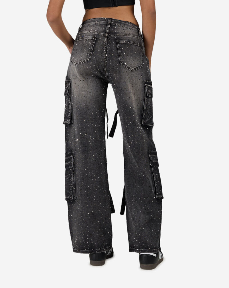 American Bazi 4Pkt Rhinestone Cargo Denim Jeans RJH-21174RS Black 2