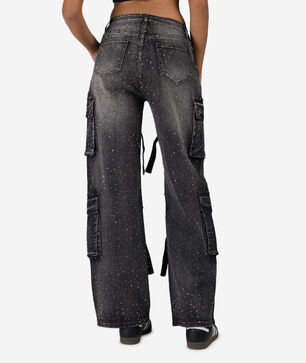 4Pkt Rhinestone Cargo Denim Jeans