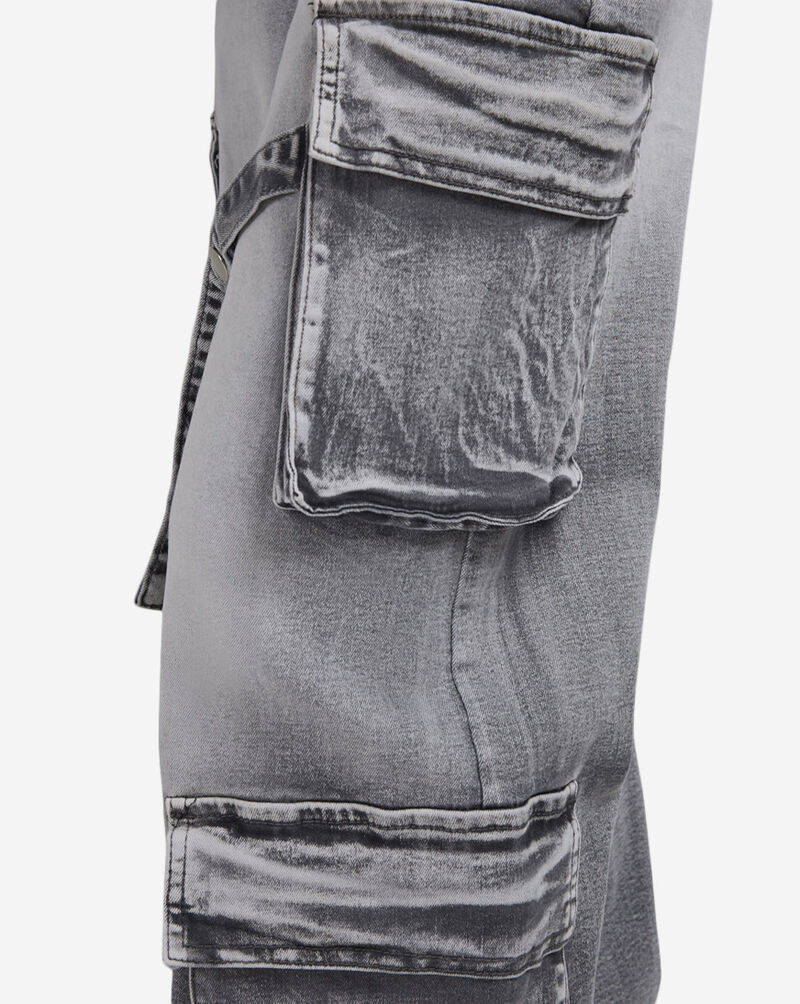 American Bazi 4Pkt Cargo Denim Criss Cross Straps Jeans  RJH-21174 Grey 3