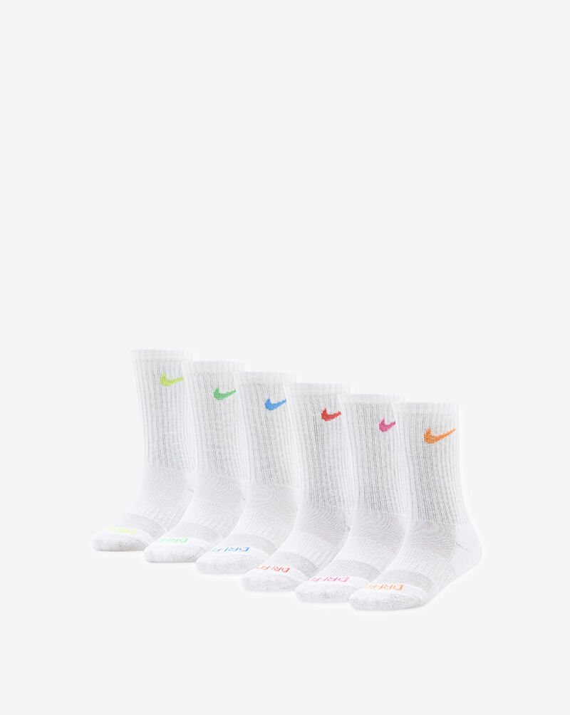 Nike Little Kids' Dri-FIT Performance Basics 6Pk Crew Socks UN0019-F68 White 1
