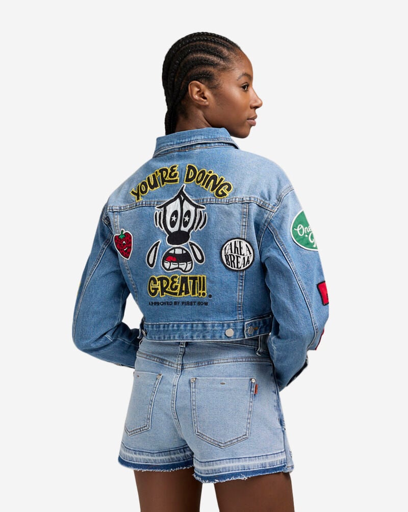 First Row Denim Varsity Crop Jacket FRLJ2061CRS Blue 2