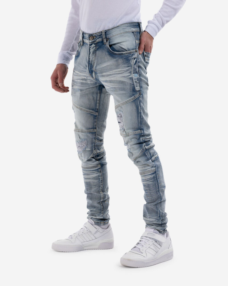 Shop Copper Rivet Side Pocket Twill Denim Jeans 933208LSB blue