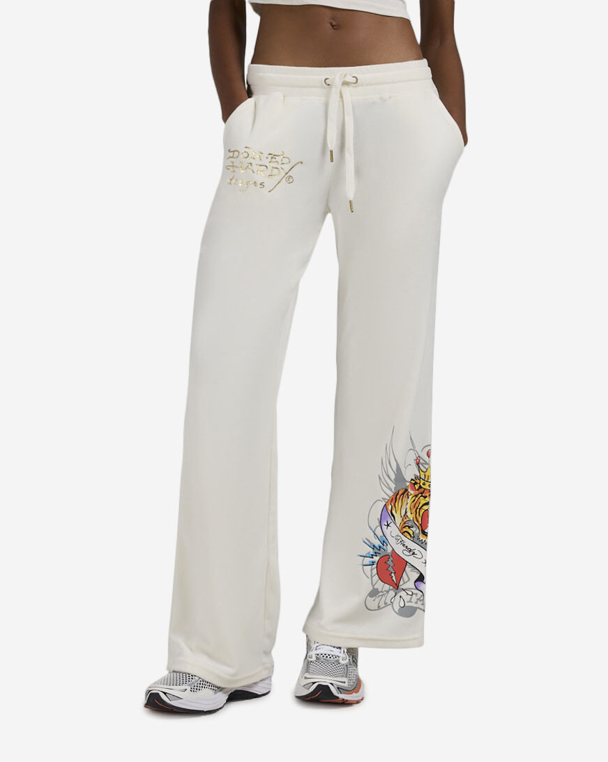 Shop Ed Hardy Tiger Crown Velour Pants EHW8205-8 cream | SNIPES USA