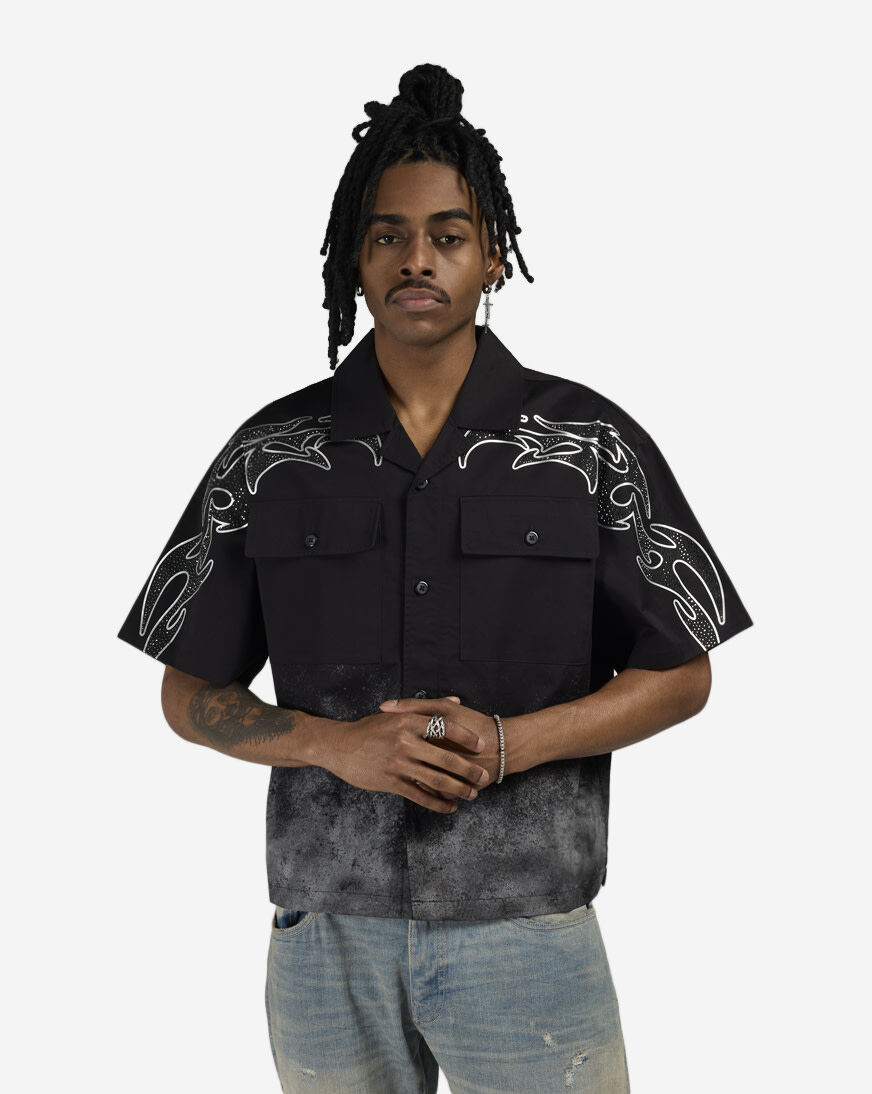 Shop Smoke Rise Rise Over Chaos Woven Shirt WH26S429SN-BLK black