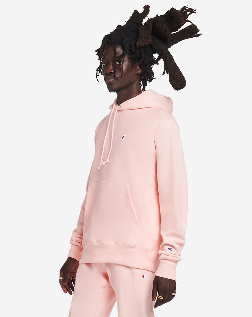 Shop Champion Reverse Weave Pullover Hoodie GF68Y06145 2M2 pink