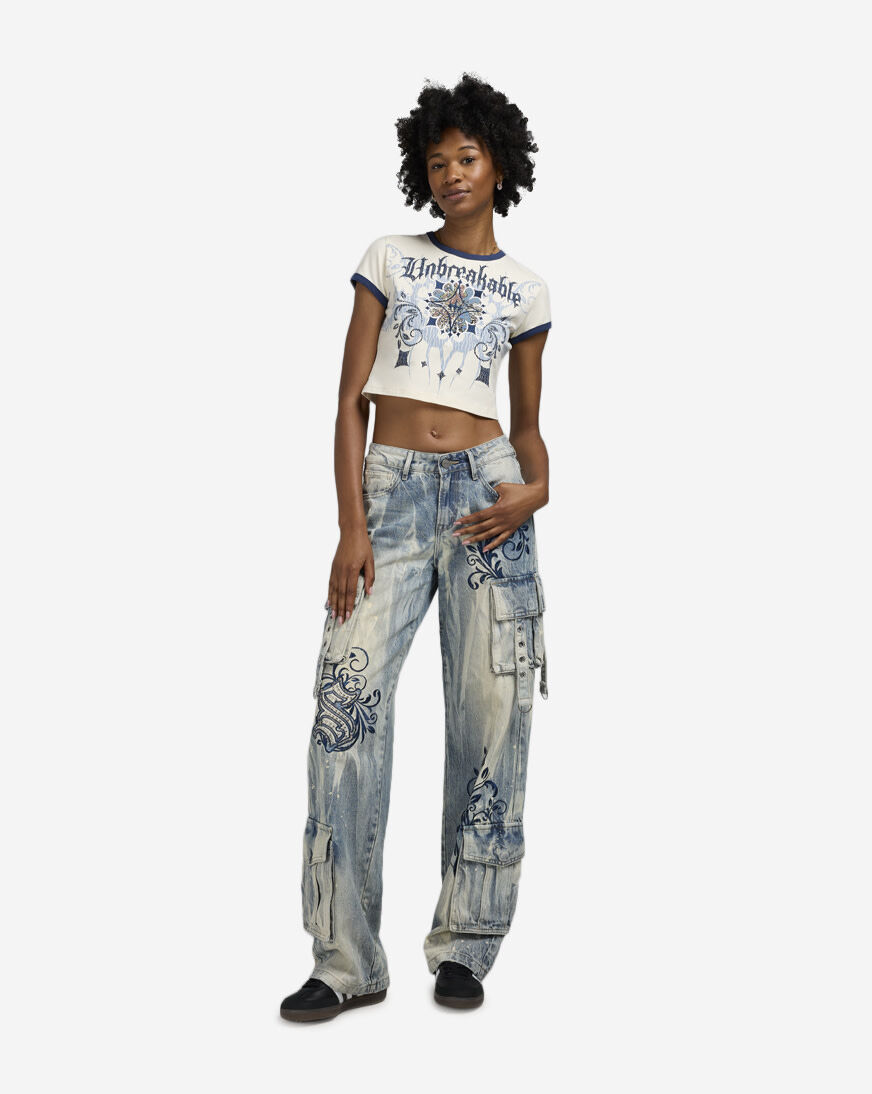 Shop Smoke Rise Cropped Tapestry Ringer Tee NT25703SNZ-CN cream