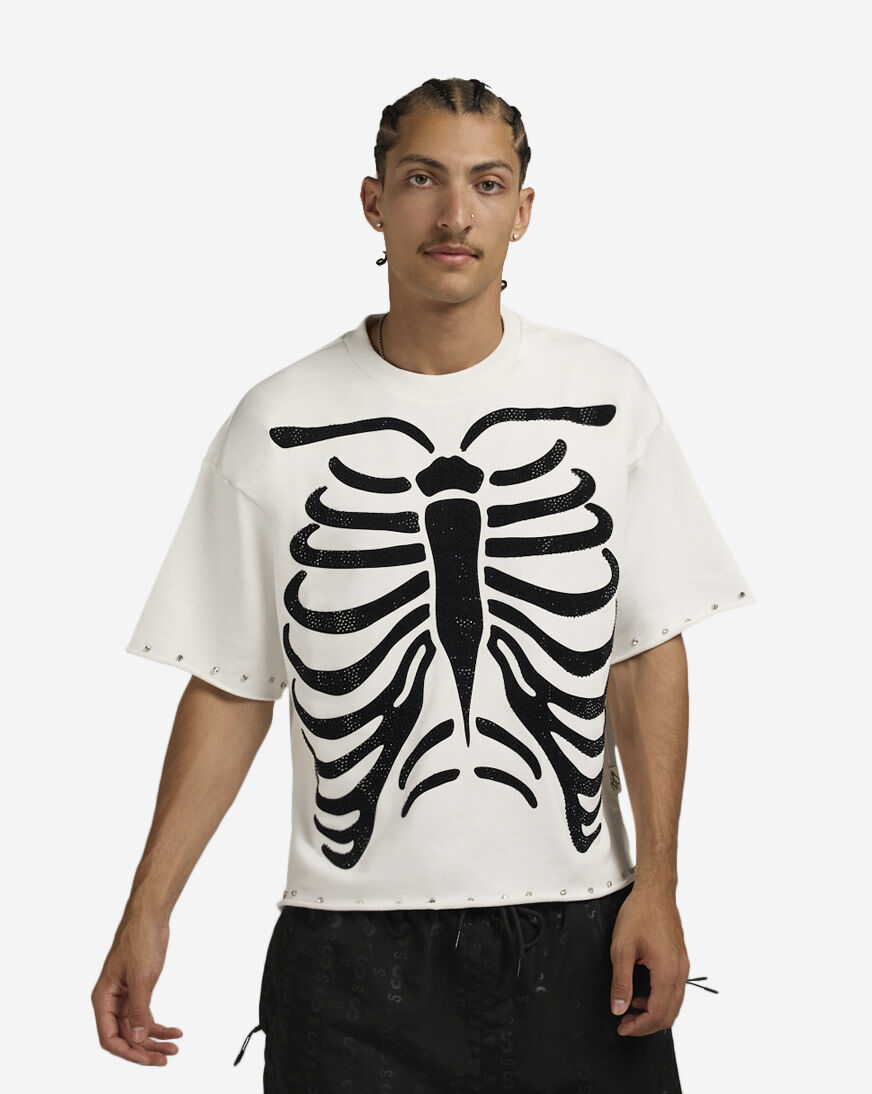 Shop BKYS Apparel Skeleton Print Terry Cropped Tee T1285-WHT white