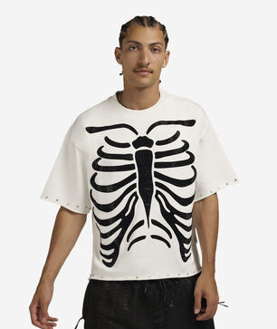 Skeleton Print Terry Cropped Tee