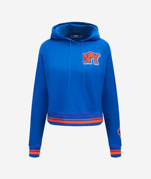 New York Knicks Mash Up Rib  Fleece Cropped Pullover Hoodie
