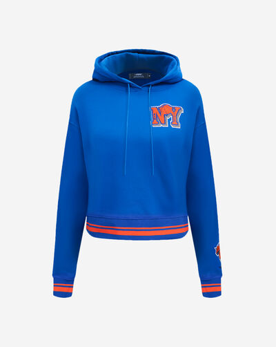 New York Knicks Mash Up Rib  Fleece Cropped Pullover Hoodie