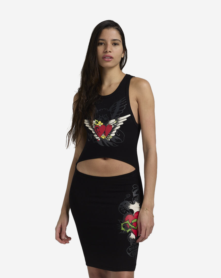 トップス UNKNOWN ED HARDY Iike cut sew Shop Ed Hardy Heart Wings Cut Out Rib Dress EHW3201-1 black