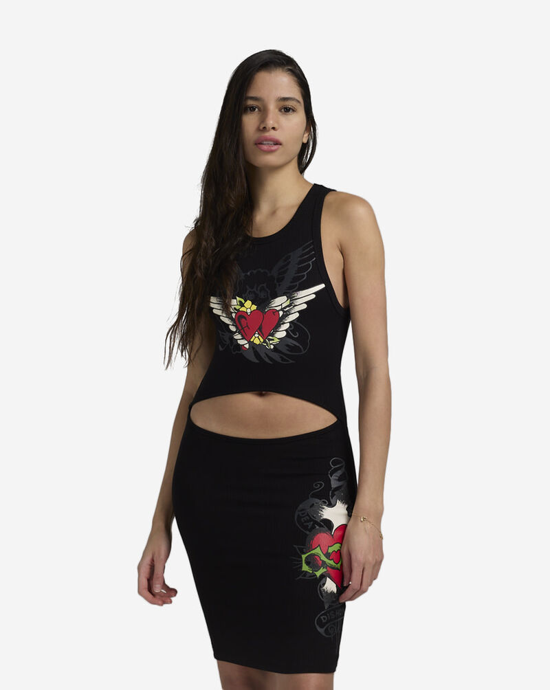Ed Hardy Heart Wings Cut Out Rib Dress EHW3201-1 Black 1