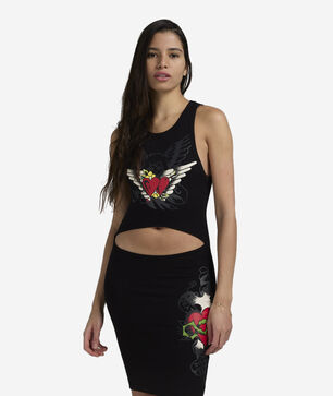 Heart Wings Cut Out Rib Dress