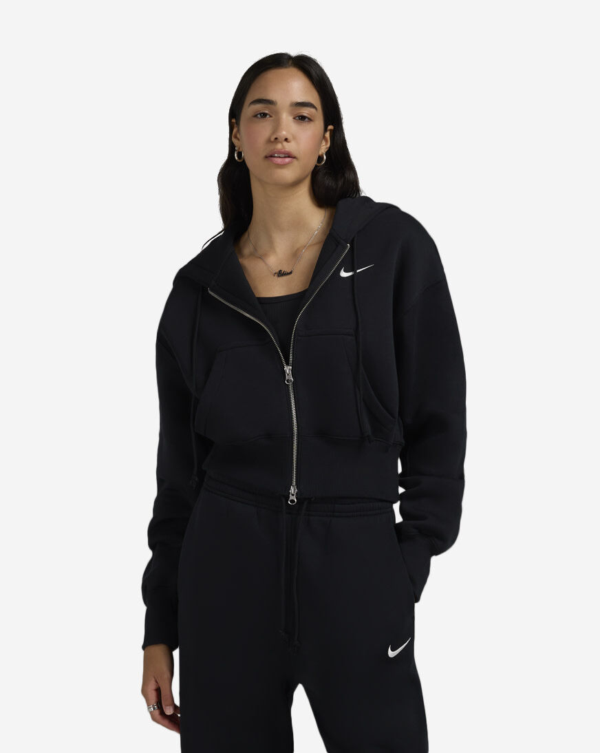 Shop Nike NSW Fleece Loose Full-Zip Cropped Hoodie HV2426-010