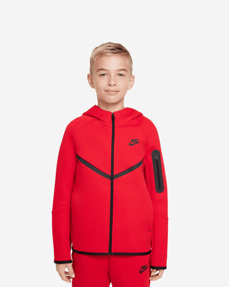 Shop Nike Big Kids' Tech Fleece Full-Zip Hoodie HV5867-657 red