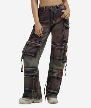 Colored Washed Cargo Denim