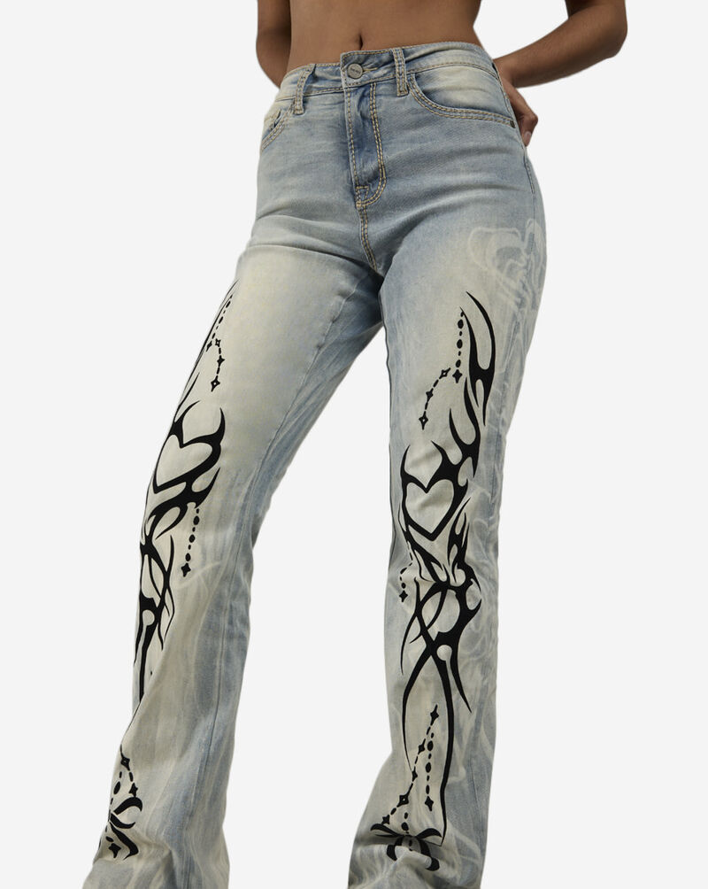 Smoke Rise Flocked Thorn Heart Denim Jeans RJP26S401SN-SEVILLEBLUE Blue 3