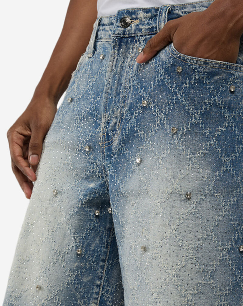 Decibel Spider Embellished Denim Shorts DECWB497-GRY Grey 3