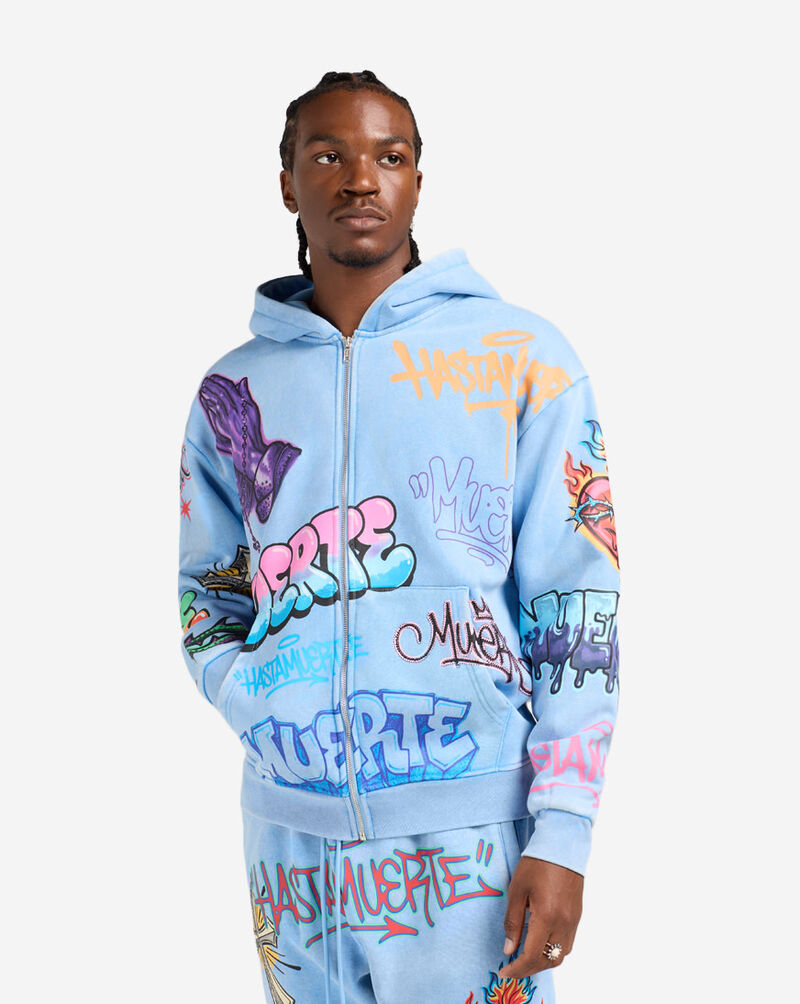 Hasta Muerte Hasta Air Brush Hoodie  HASTAARBRUSH26-BLU Blue 1
