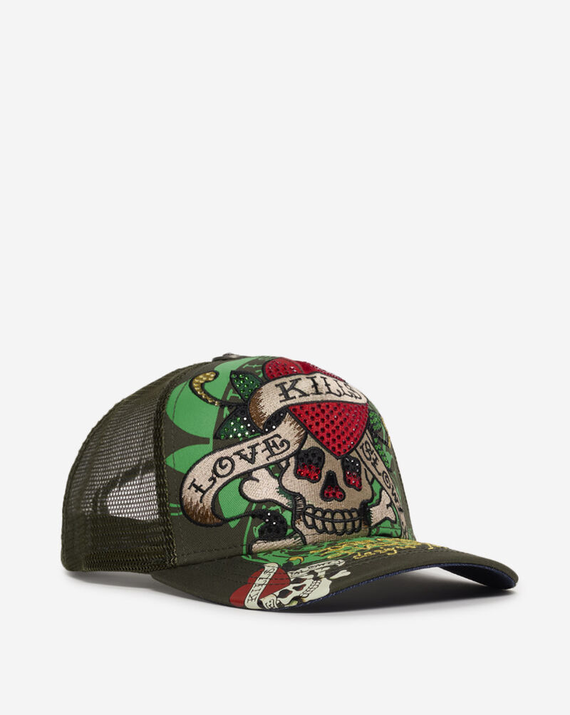 Ed Hardy Skull Trucker Hat EHH0001-77RS Green 1