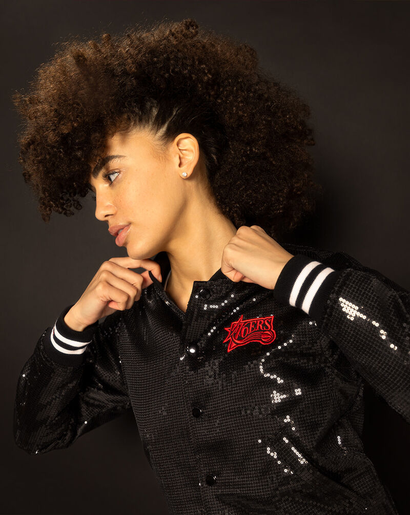 Mitchell  Ness Philadelphia 76ers NBA Sequin Varsity Jacket OJBF6831-P76YYPPPBLCK Black 5