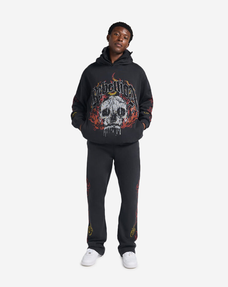 Decibel Flames Stacked Fleece Pants DCB031-BLK Black 4