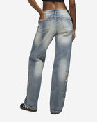 Wide Leg Distressed Tapestry Denim Jeans