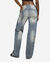 Wide Leg Distressed Tapestry Denim Jeans