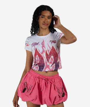 Rib Knit Flame Rhinestone Tee