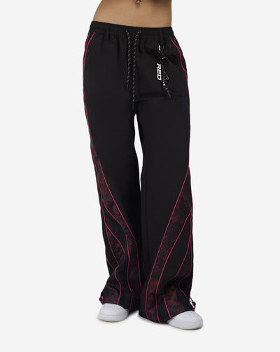 Wide Leg Mesh Insert Woven Track Pants