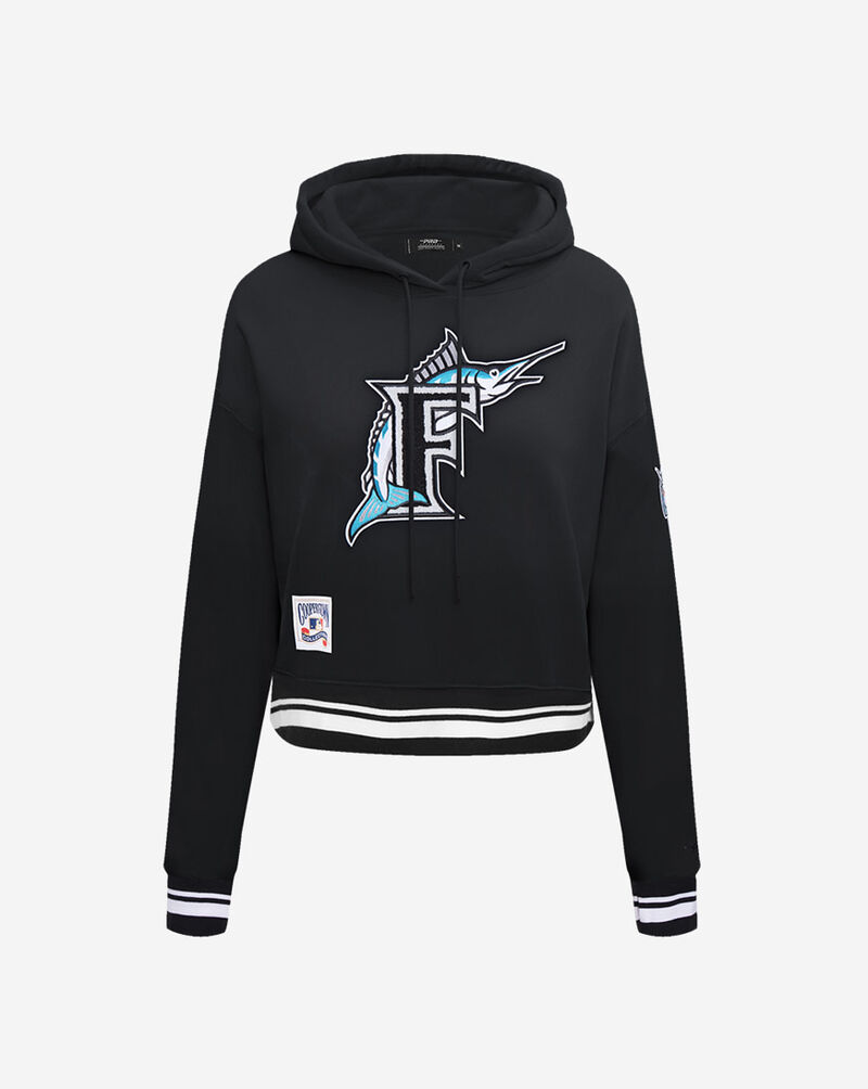 PRO STANDARD Florida Marlins Classic Rib Fleece Cropped Pullover Hoodie LMMC36615-BLK Black 1