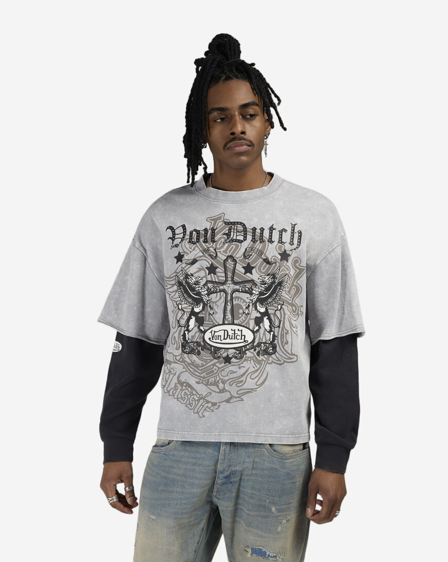 Shop Von Dutch Fleece Cross Logo Long Sleeve Boxy 2-Fer Tee
