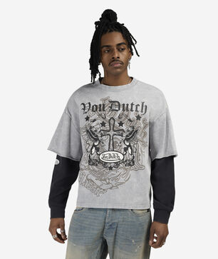 Fleece Cross Logo Long Sleeve Boxy 2-Fer Tee