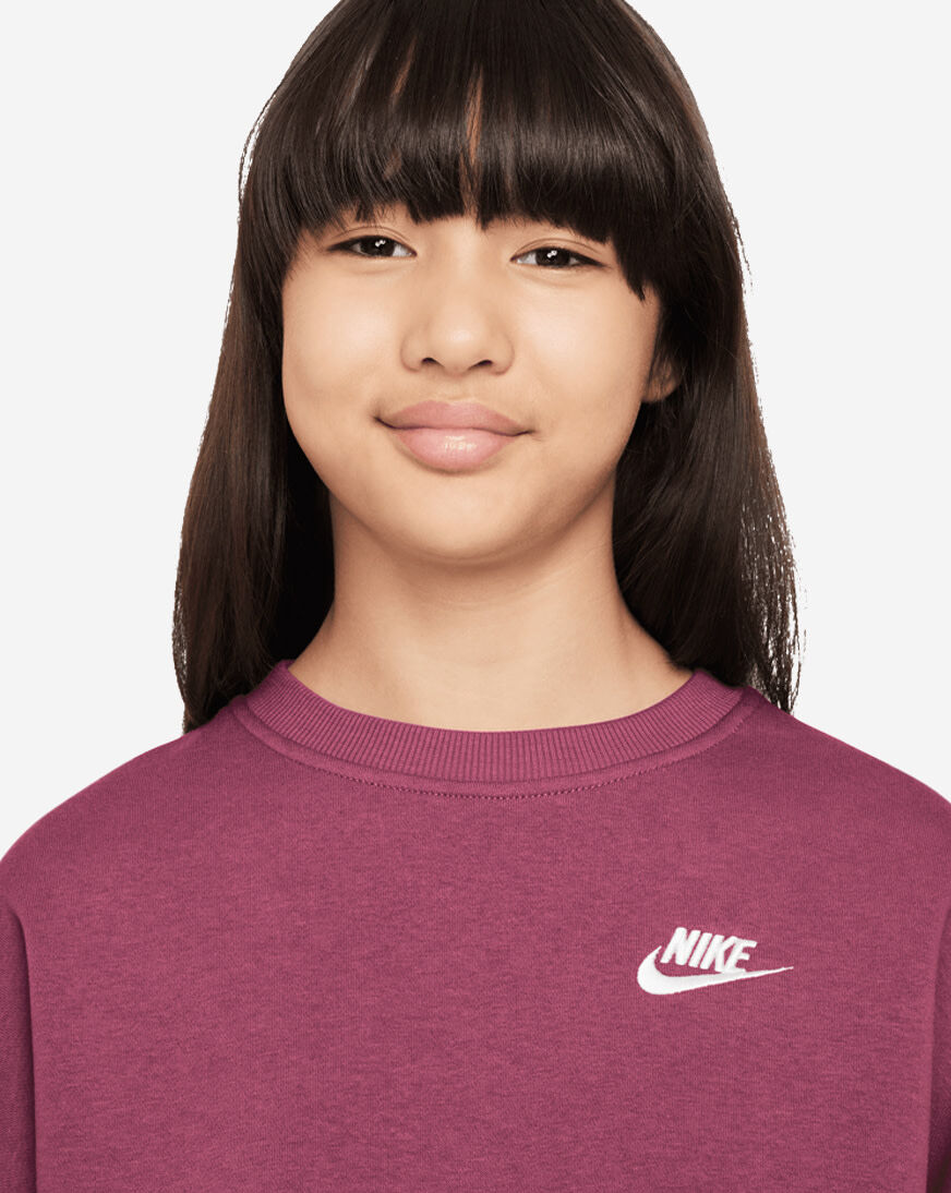 Shop Nike Big Kids' NSW Club Fleece Boxy Crewneck FZ9244-634 pink