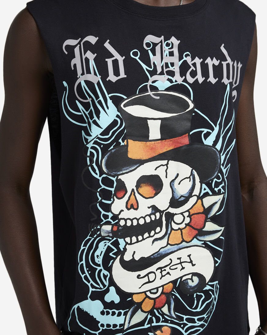 Shop Ed Hardy Skull Top Hat Muscle Tank EHM1000-11-BLK black