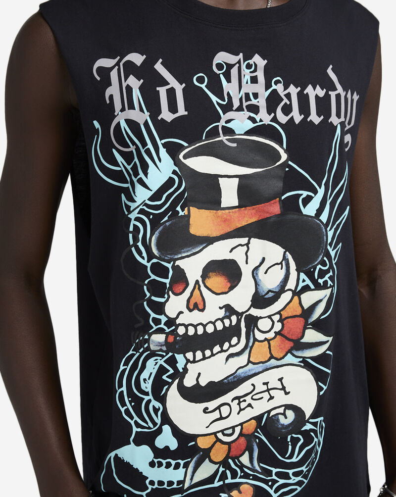 Ed Hardy Skull Top Hat Muscle Tank EHM1000-11-BLK Black 3