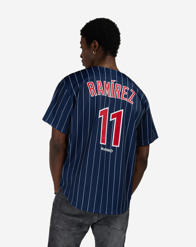 Mitchell  Ness Cleveland Buckeyes Jos&eacute; Ram&iacute;rez Authentic Batting Practice Pinstripes Jersey JY19309-CBCNYWH Blue 2