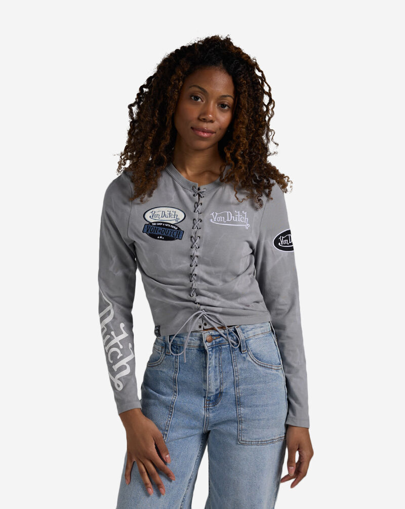 Von Dutch Lace Up Long Sleeve Top 7VND5B0607SN Grey 1
