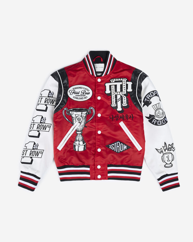 First Row Kids' Trophy Nylon Varsity Jacket FRBJ0065S-RED Red 1