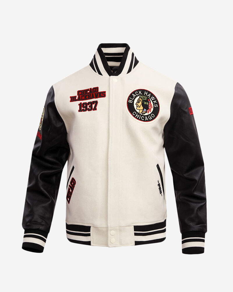 PRO STANDARD Chicago Blackhawks Retro Classic Rib Wool Varsity Jacket HCB667542-EBK cream 1