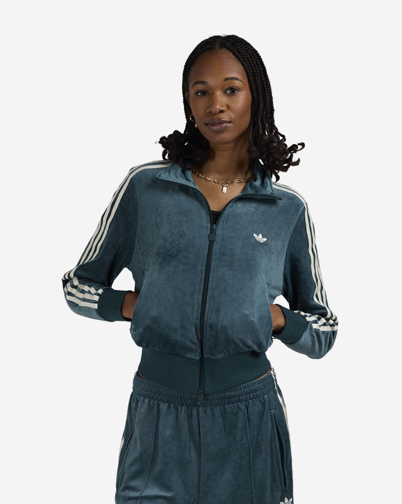adidas Liberty London Debossed Velvet Firebird Track Top JW5267-AURORAIVY Green 1