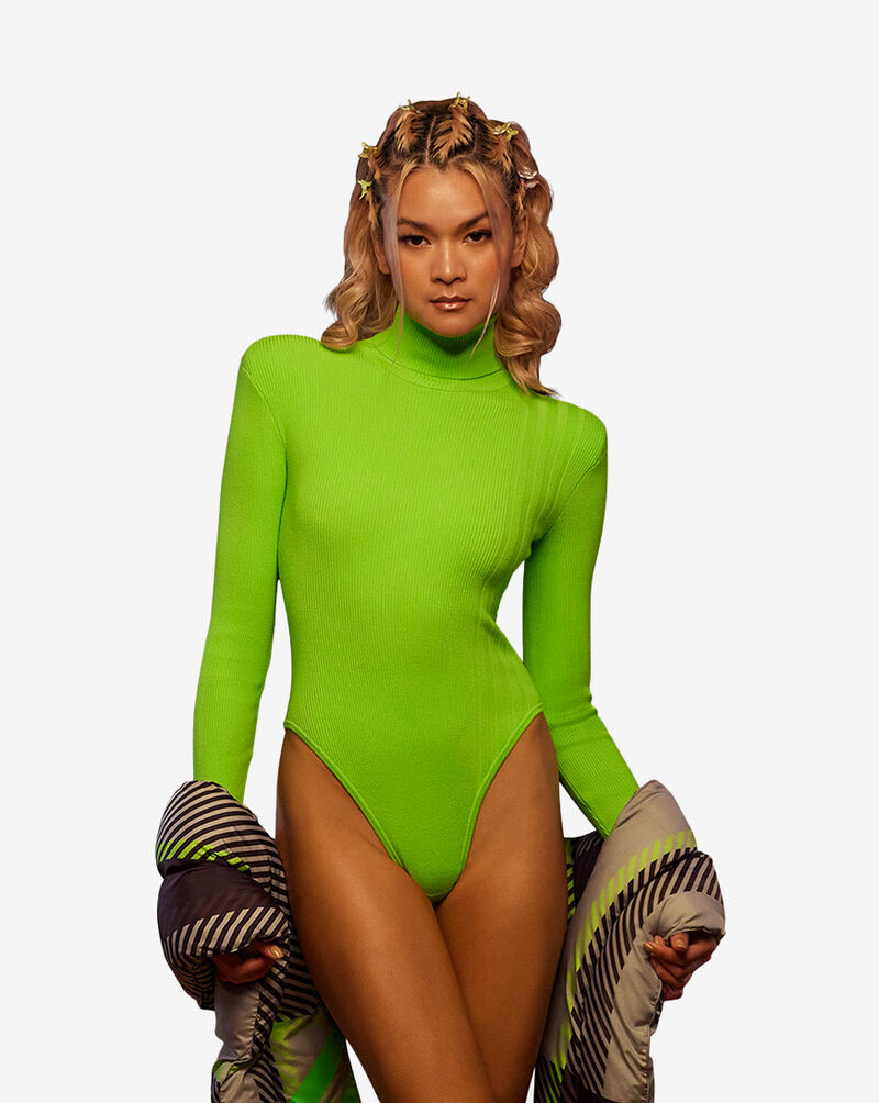 adidas  IVY PARK Turtleneck Rib Knit Bodysuit HC5969 Green 1