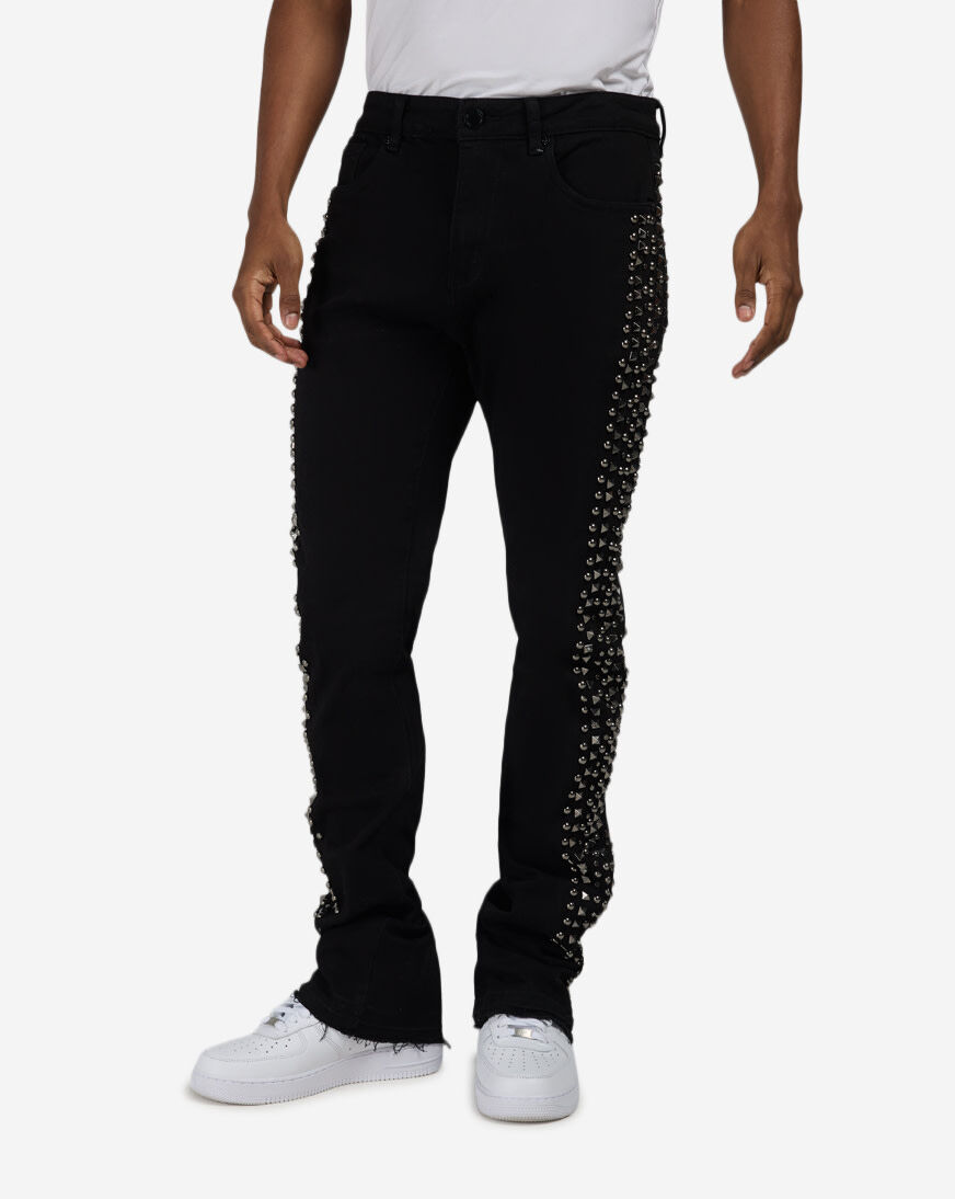 Shop WAIMEA Metallic Studded Stacked Jeans M8511D-BLK black