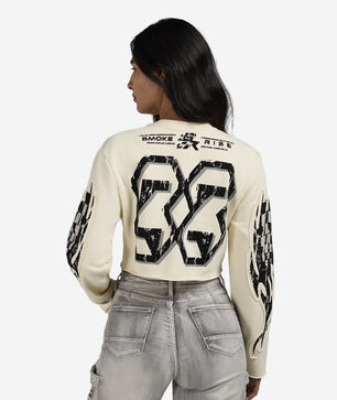 Crop Rhinestone Graphic Long Sleeve Crewneck 