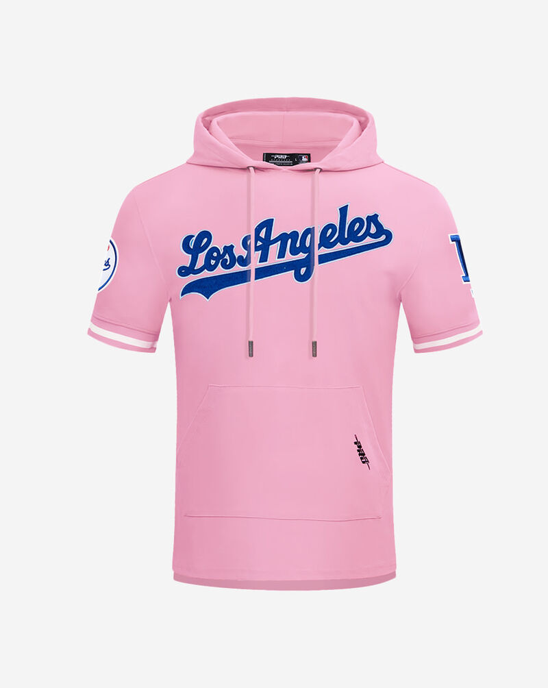 PRO STANDARD Los Angeles Dodgers Classic Chenille Double Knit Short Sleeve Pull Over Hoodie LLD135084-PNK Pink 1